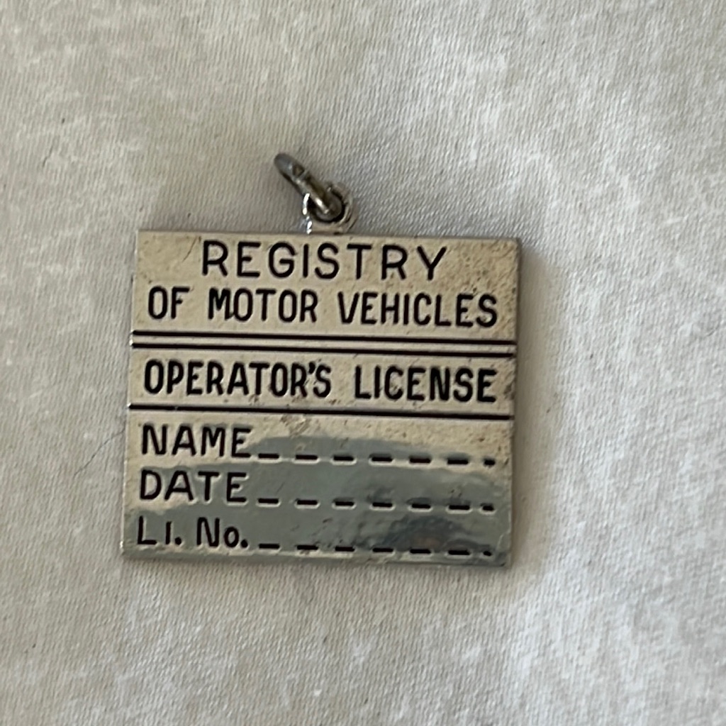 Wells Sterling Operator’s License Charm, Vintage 1966